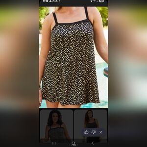Swimsuits For All Black Swimdress with Gold Polka Dot Print